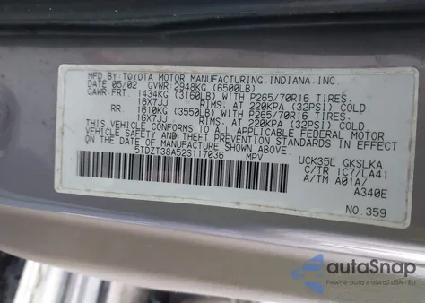 2002 Toyota Sequoia Limited из США, поврежденный, VIN 5TDZT38A52S117036